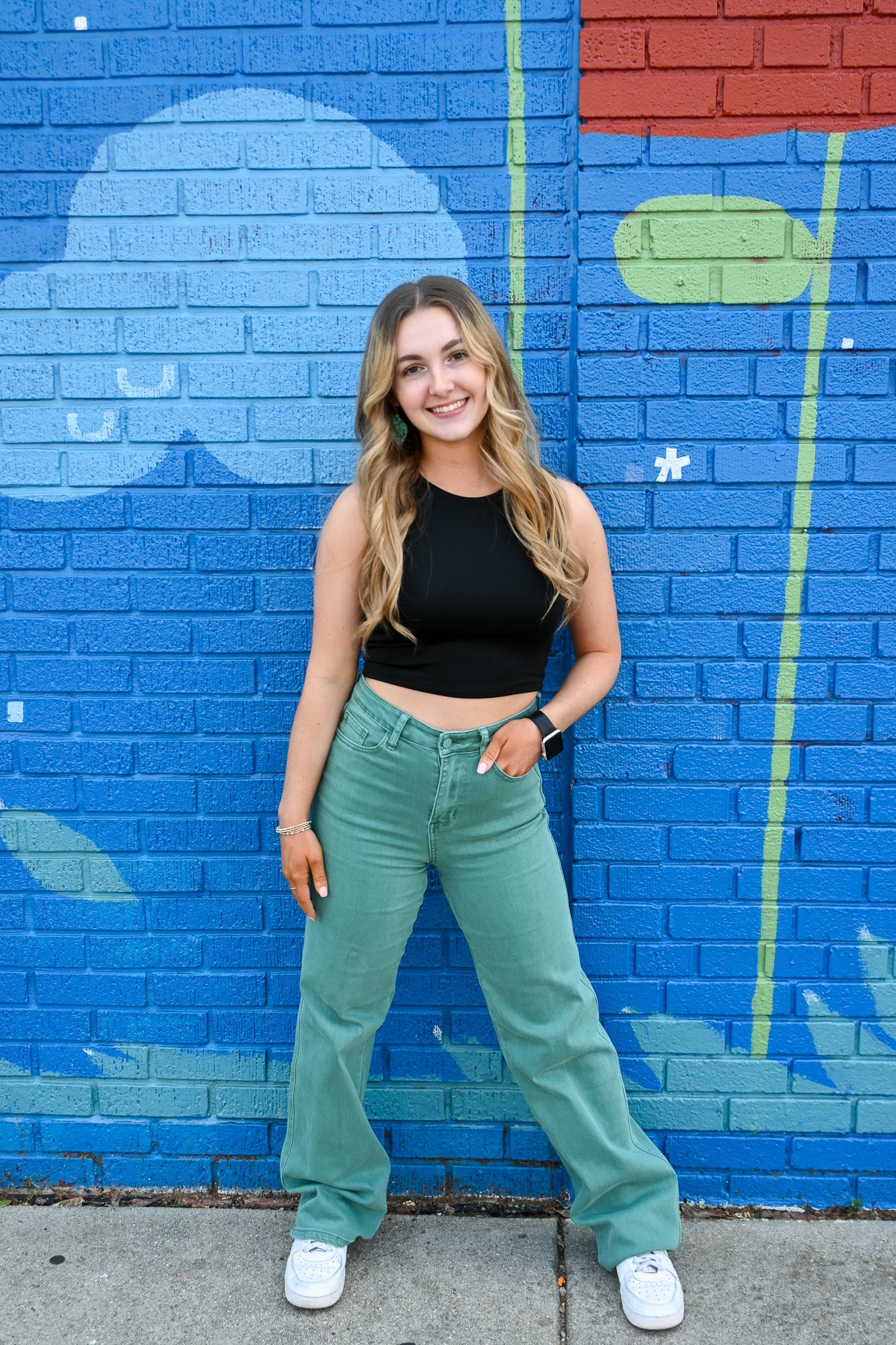 High Waist Teal 90's Straight Jeans 