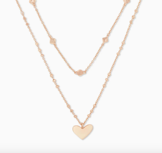 Ari Heart Multi Strand Necklace in Rose Gold