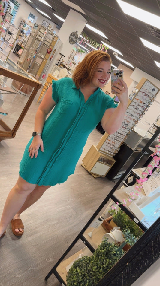 Totally Turquoise Button Up Dress -
