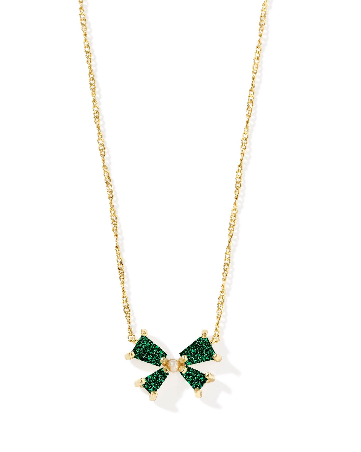 BLAIR BOW SMALL SHORT PENDANT NECKLACE GOLD EMERALD DRUSY