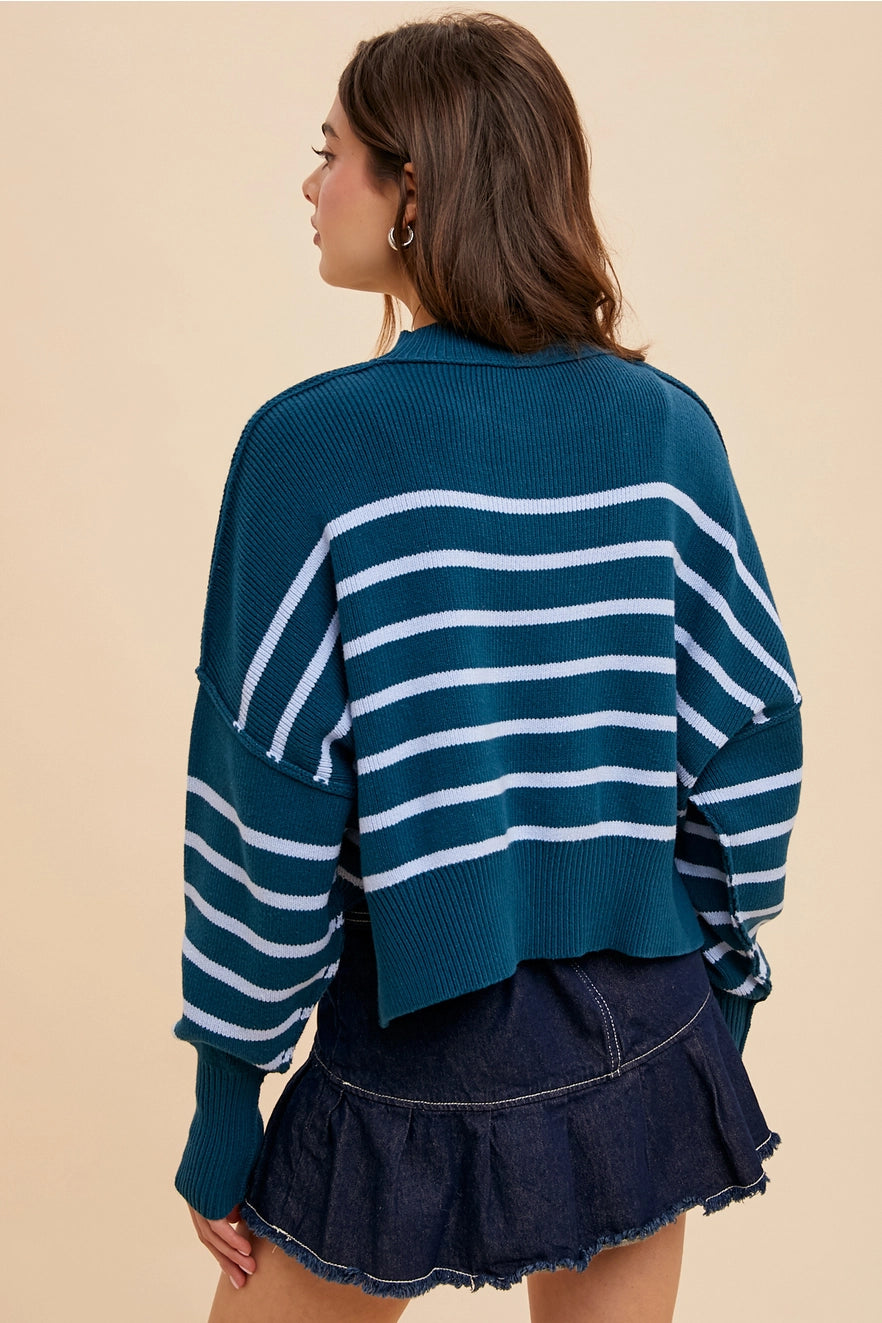 Striped Mock Neck Sweater -