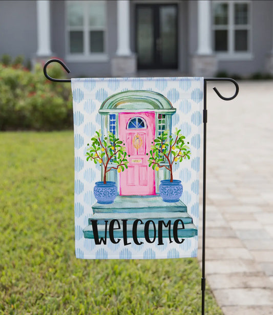 Pink Door Welcome Flag