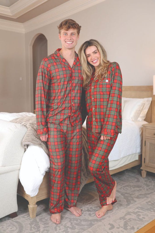 SS Red Plaid Button Up Pajama Set -