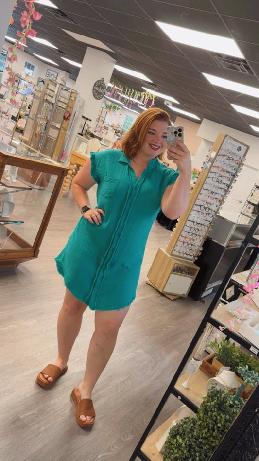 Totally Turquoise Button Up Dress -