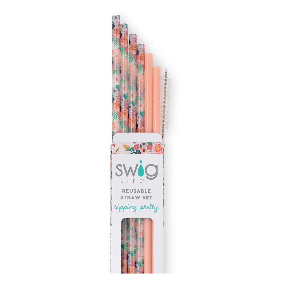 Full Bloom + Coral Reusable Straw Set