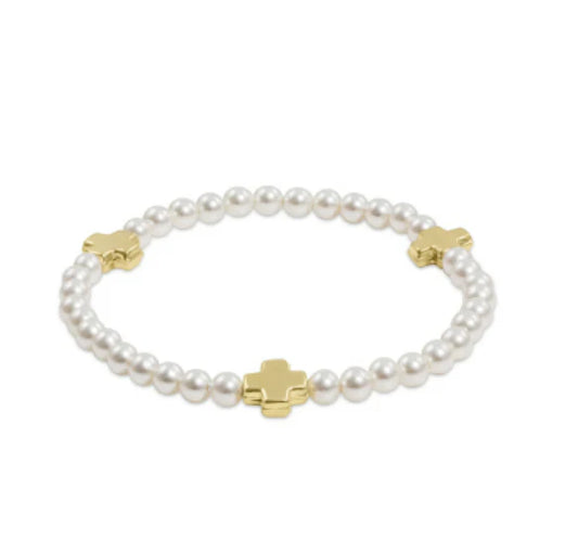 Extends Signature Cross Pearl Pattern 4mm Bracelet Gold