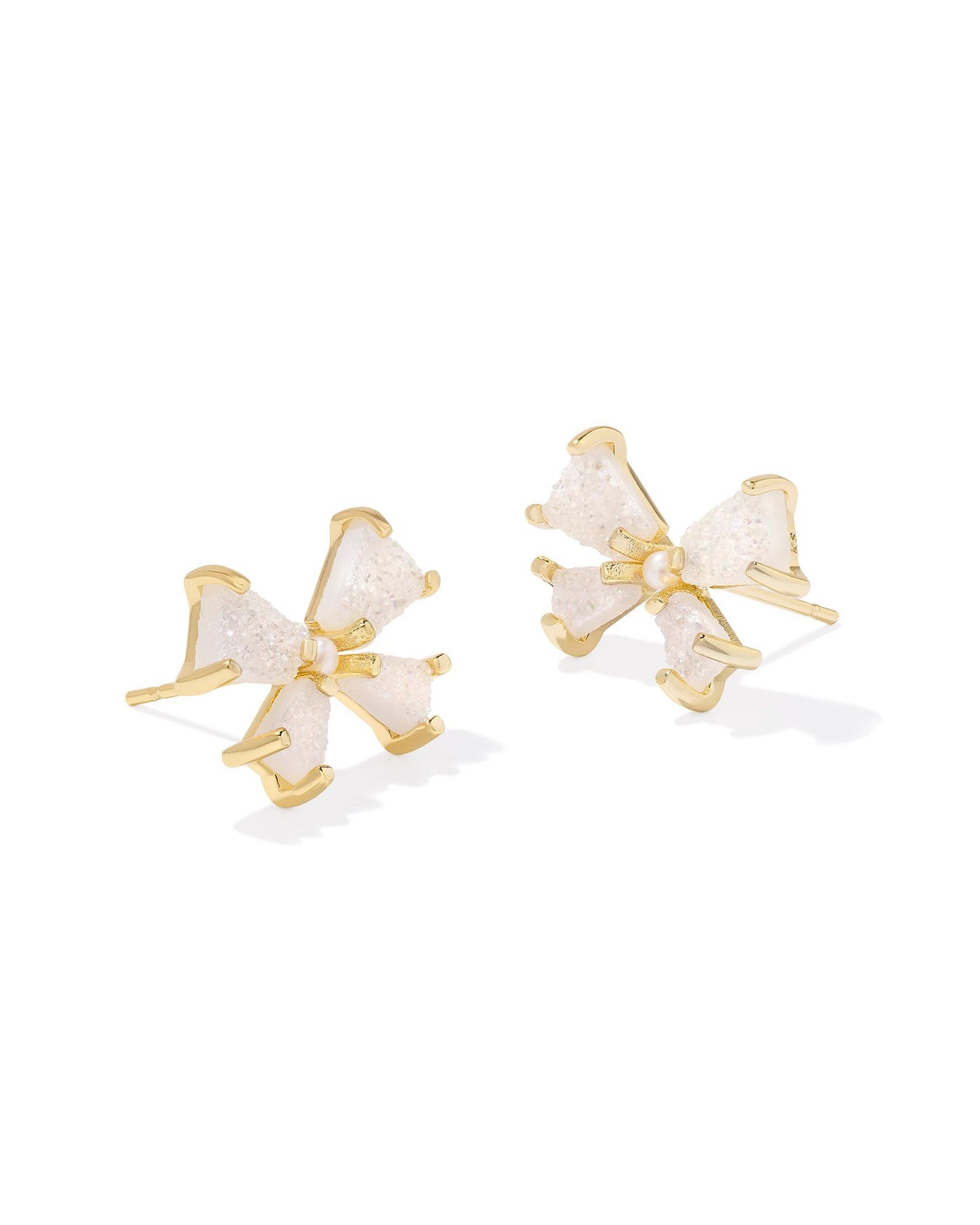 BLAIR BOW SMALL STUD EARRINGS GOLD IRIDESCENT DRUSY