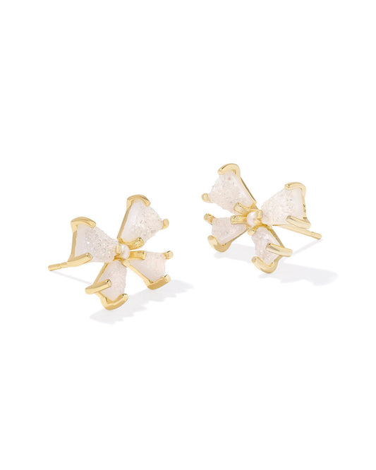 BLAIR BOW SMALL STUD EARRINGS GOLD IRIDESCENT DRUSY