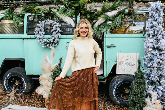 Brown Embellished Lace Hem Skirt