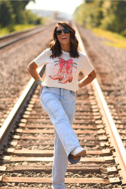 Holiday Cowgirl Boots Short Sleeve