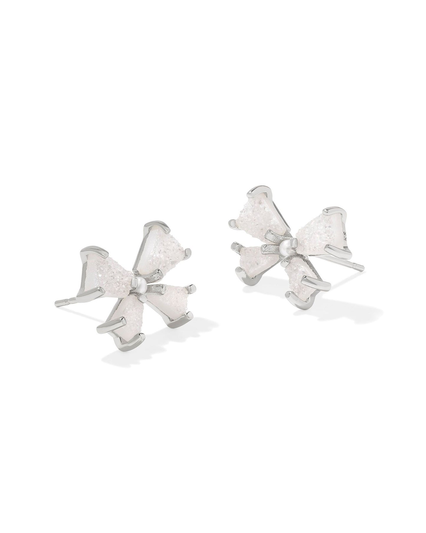 BLAIR BOW SMALL STUD EARRINGS SILVER IRIDESCENT DRUSY