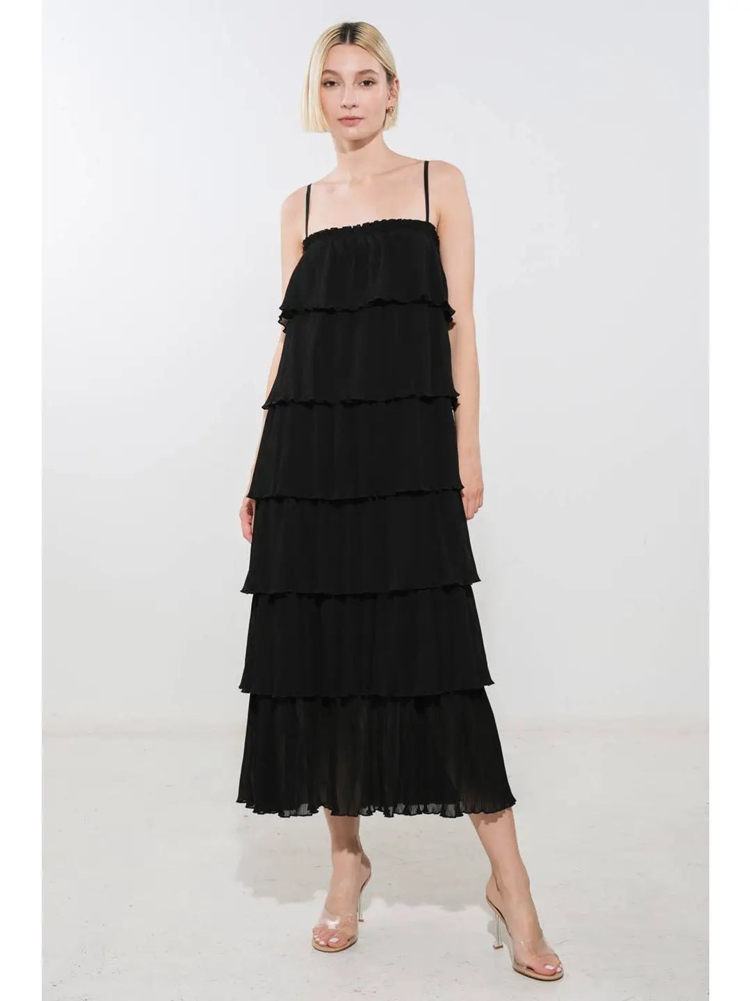 Ruffled Down Black Dress -