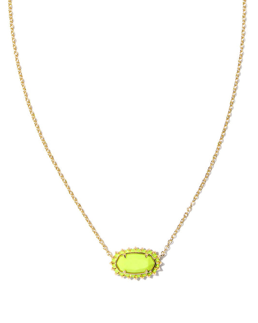 ELISA COLOR BURST FRAME SHORT PENDANT NECKLACE IN GOLD CHARTREUSE MAGNESITE