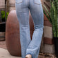 High Waist Med Wash Tummy Control Hem Flare Jeans -