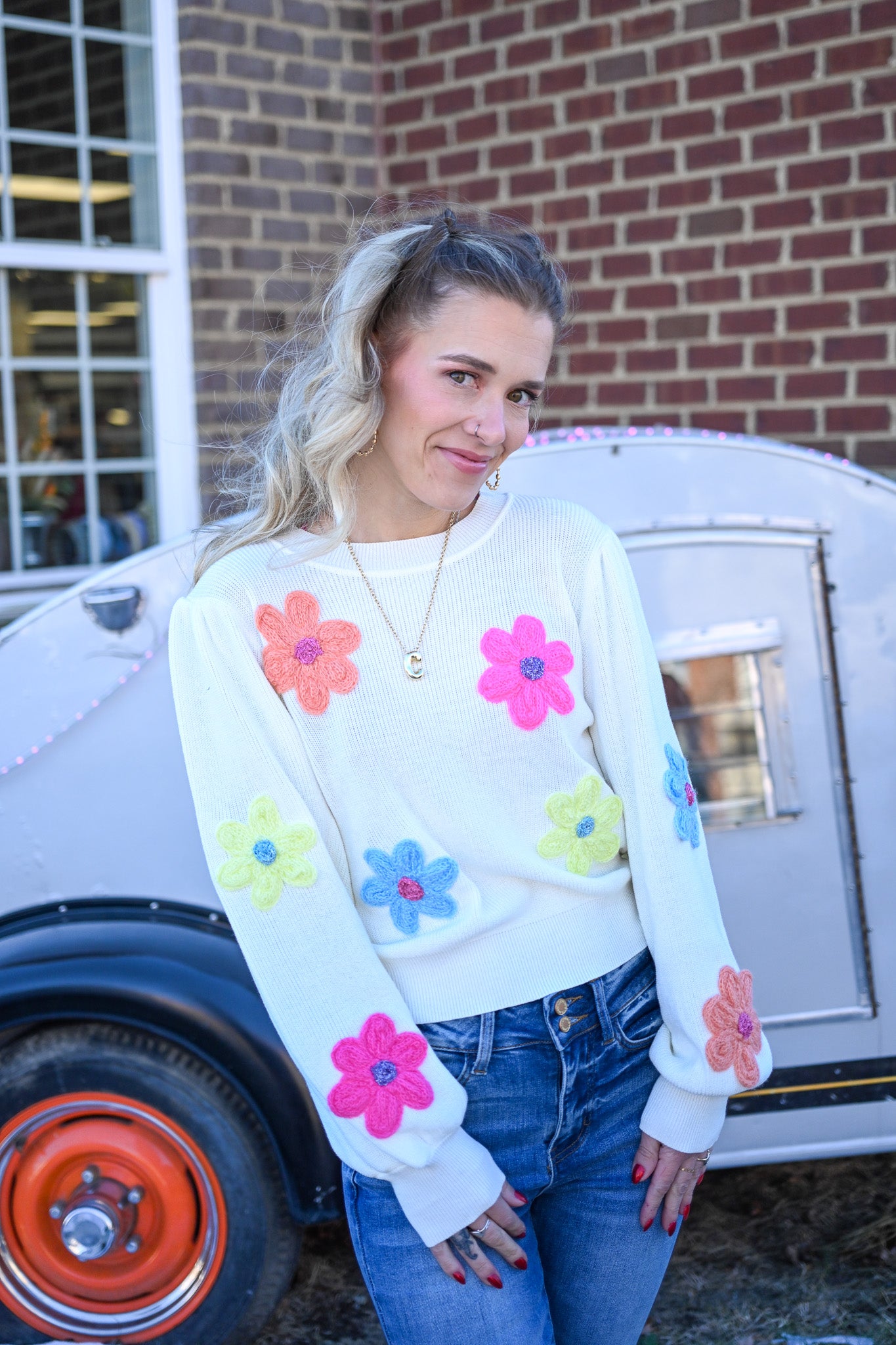 Too Limited Flower Sweater -