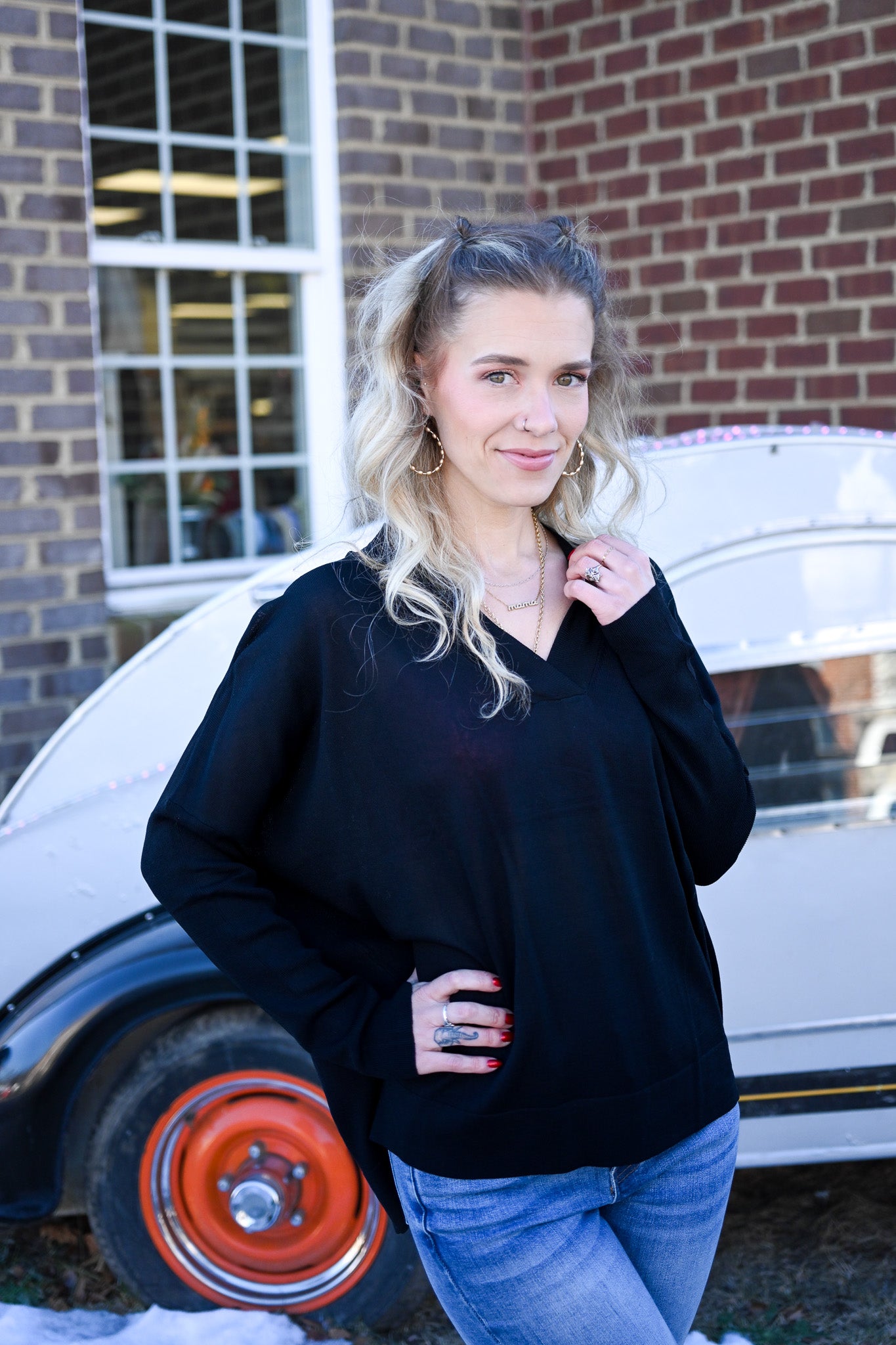 Barely There Black Long Sleeve Top -