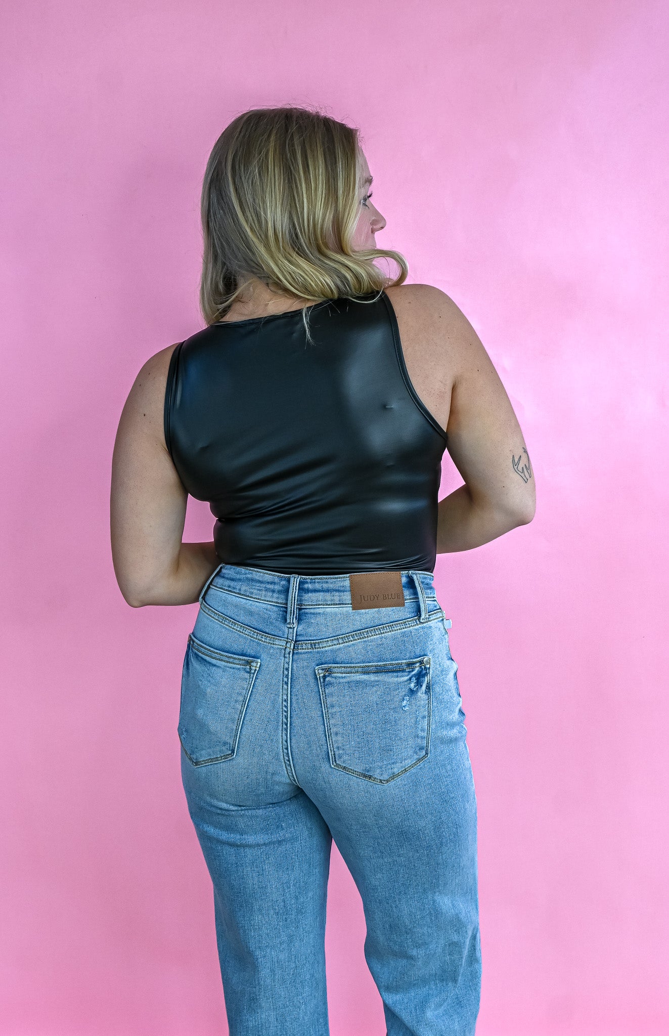 Leather Tank Bodysuit - Black -