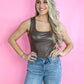 Leather Tank Bodysuit - Mocha -