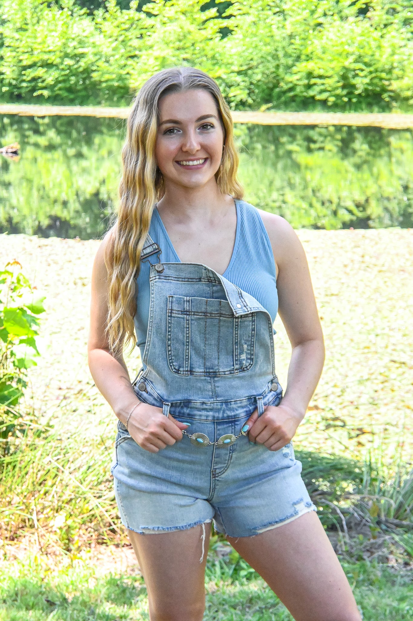 High Waist Destroy Short Overalls -