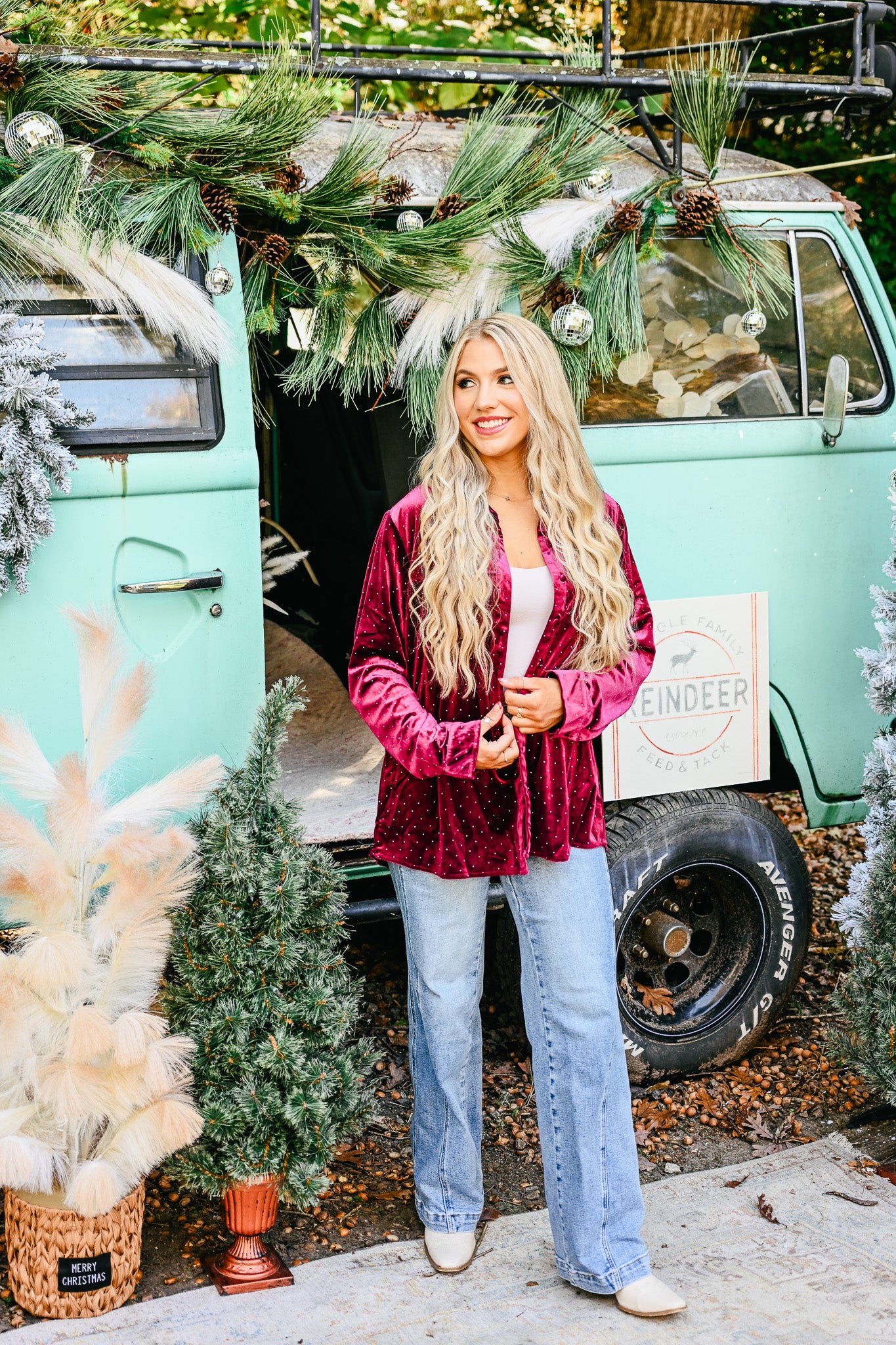 Velvet Wine Studded Button Up