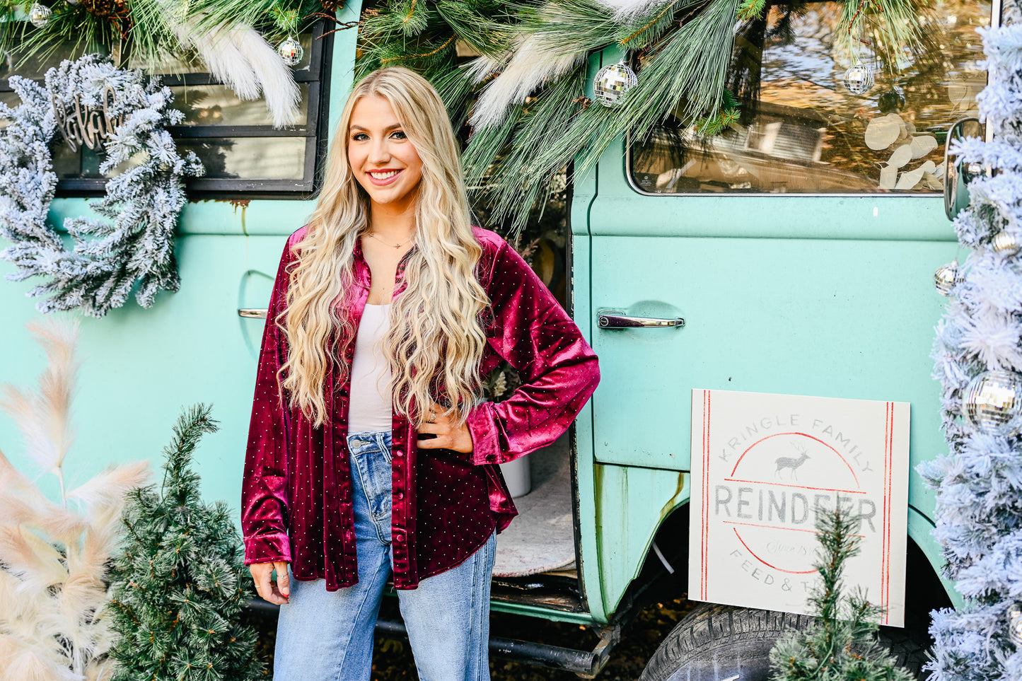 Velvet Wine Studded Button Up