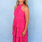 Hot Pink Ruffle Halter Dress -