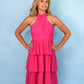 Hot Pink Ruffle Halter Dress -