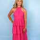 Hot Pink Ruffle Halter Dress -