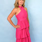 Hot Pink Ruffle Halter Dress -