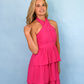 Hot Pink Ruffle Halter Dress -