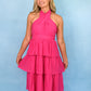 Hot Pink Ruffle Halter Dress -