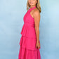 Hot Pink Ruffle Halter Dress -