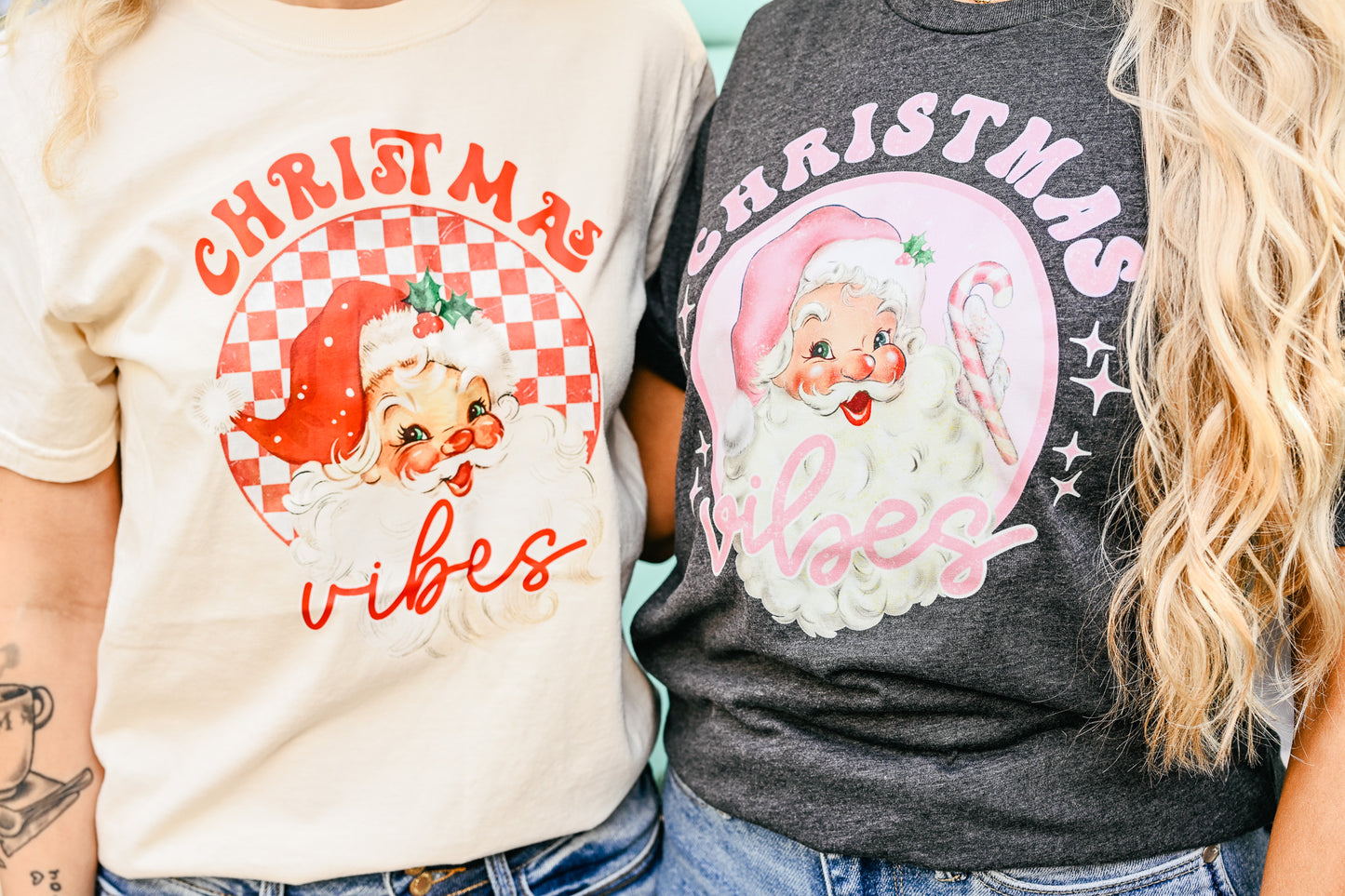 Pink Christmas Vibes Dark Grey Tee -