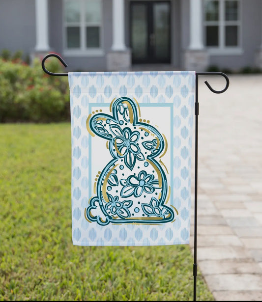 Blue Floral Bunny Flag