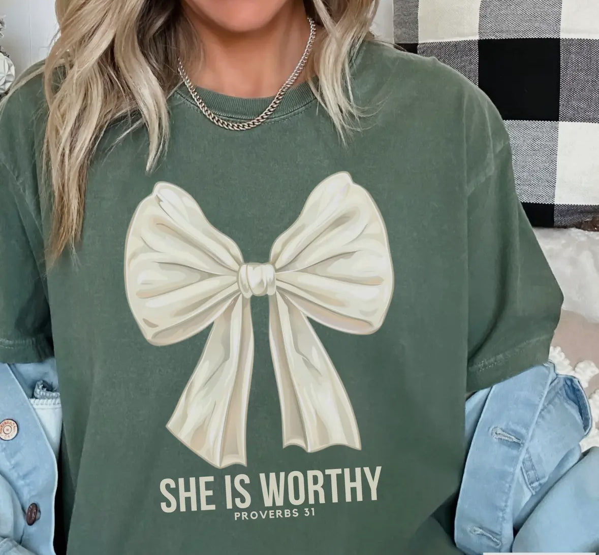 She Is Worthy Bow Tee