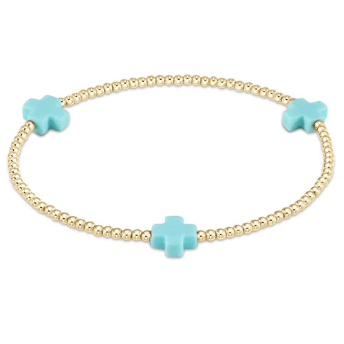 Turquoise 2mm Gold Cross