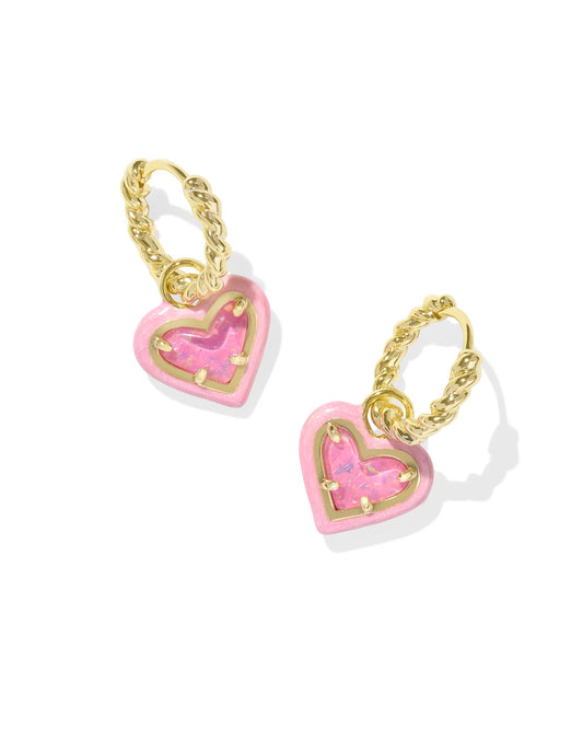 Ari Heart Enamel Framed Huggie - Gold Pink Glitter