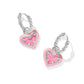 Ari Heart Enamel Framed Huggie - Silver Pink Glitter