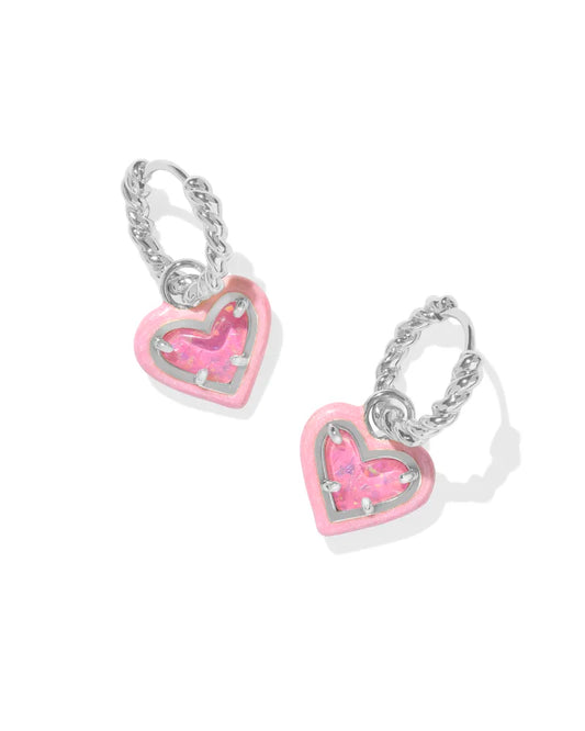 Ari Heart Enamel Framed Huggie - Silver Pink Glitter