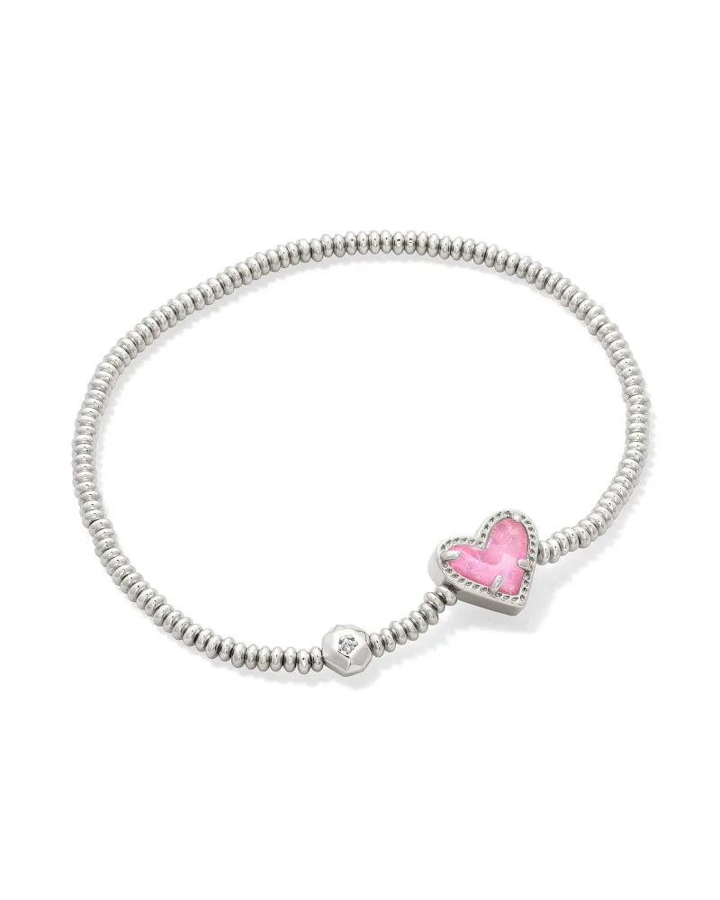 Ari Heart Stretch Bracelet Silver Pink Iridescent Glitter