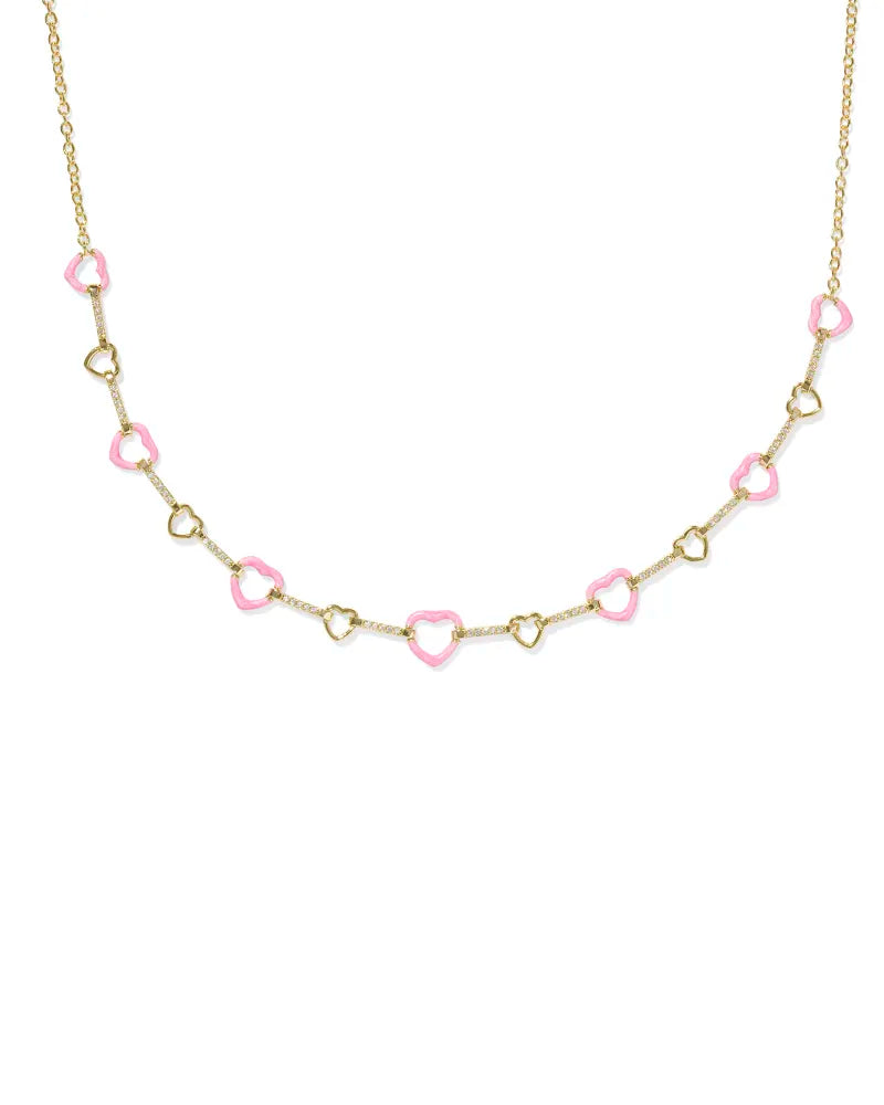 Haisley Heart Strand Necklace Gold Pink Pearlescent Enamel