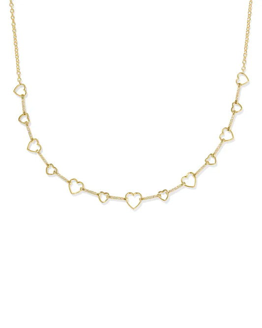 Haisley Heart Strand Necklace Gold White Crystal