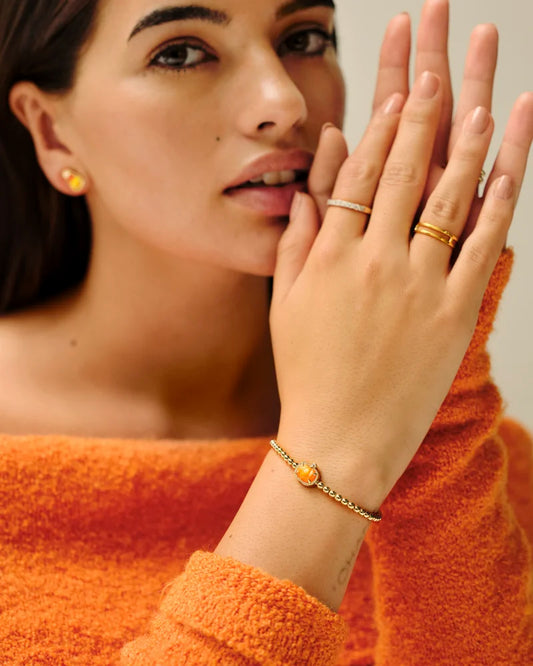 PUMPKIN STRETCH BRACELET GOLD ORANGE MOTHER OF PEARL