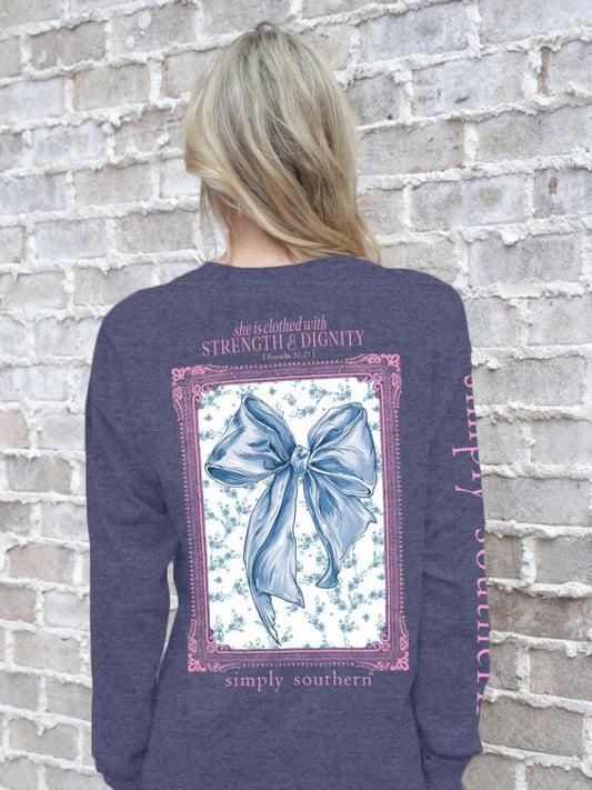 Blue Bow Proverbs 31:25 Long Sleeve -