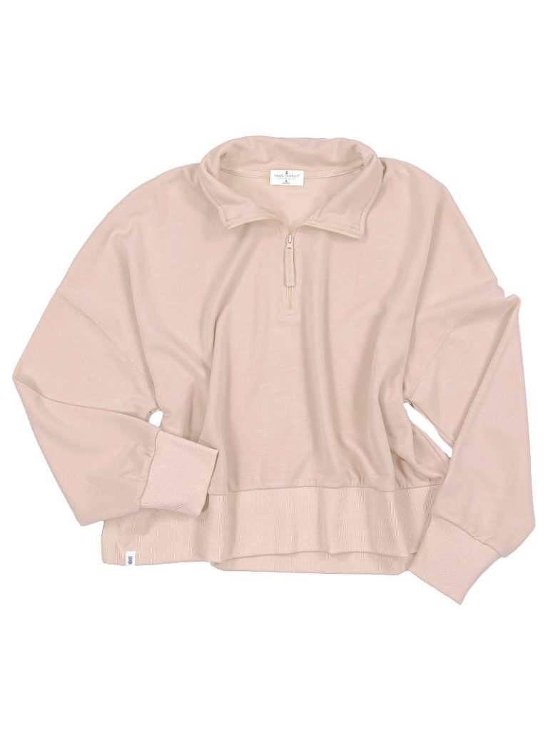 Cream Cropped Quarter Zip Pullover -