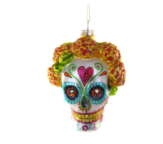 DIA DE LOS MUERTOS SKULL WITH MARIGOLDS Ornament