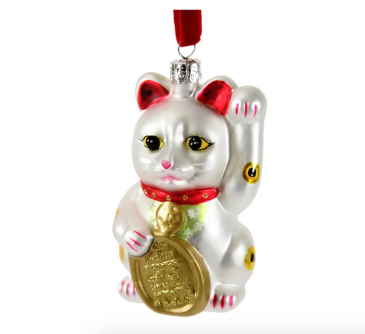 Lucky Cat White Ornament