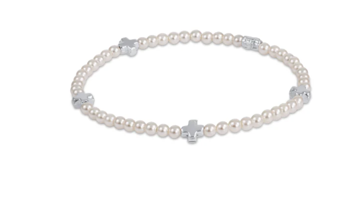 Signature Cross Small Pearl 3mm Silver Bracelet