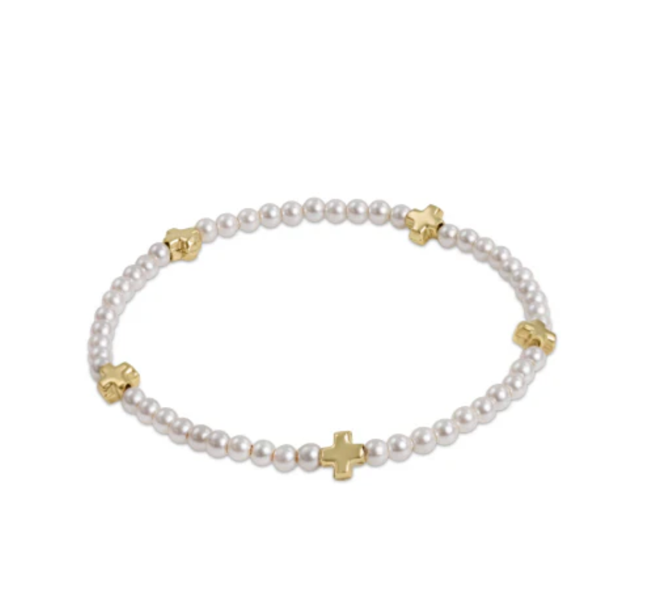 Signature Cross Small Pearl 3mm Gold Bracelet