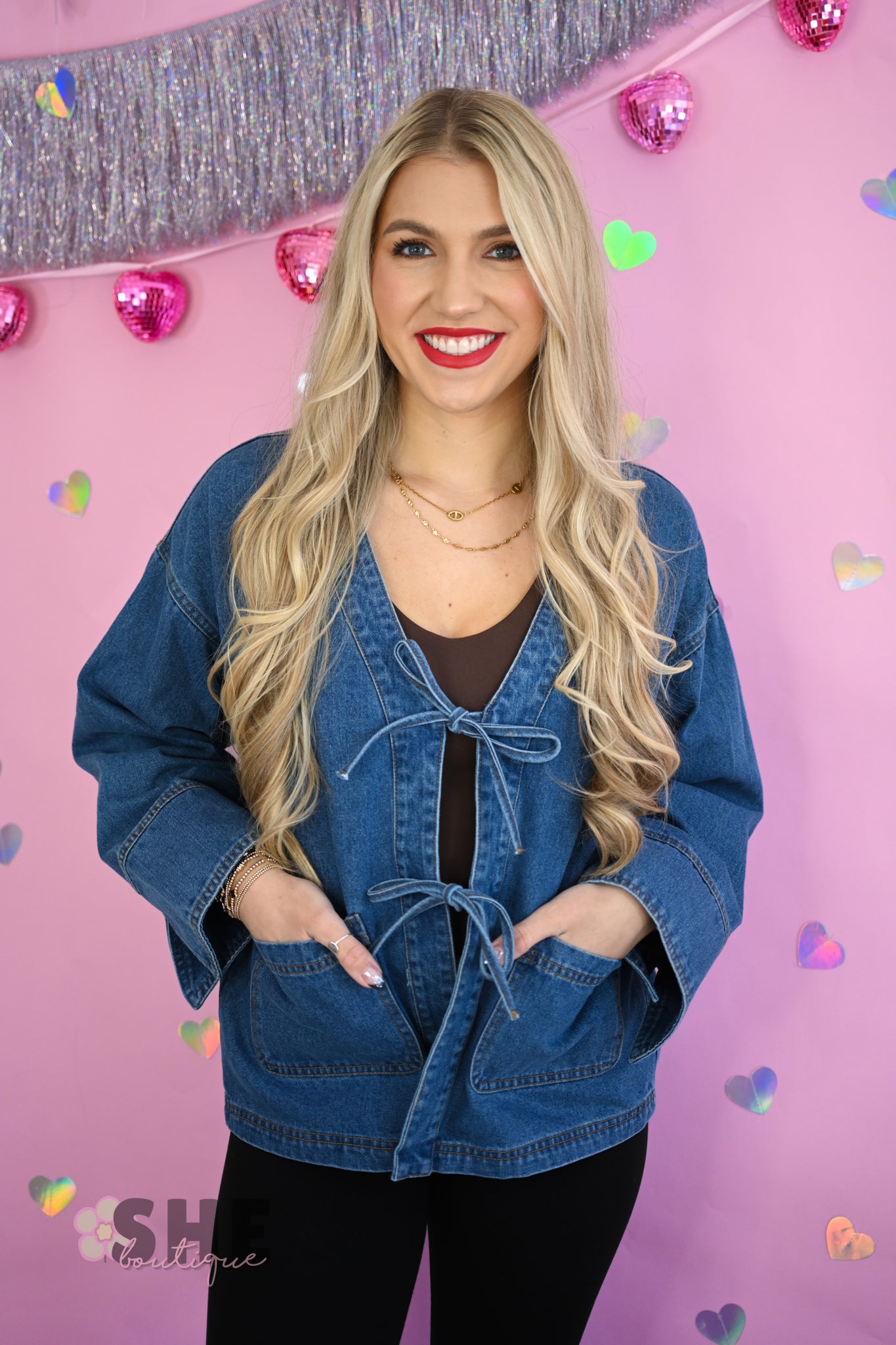 Mollie Bow Tie Denim Jacket -